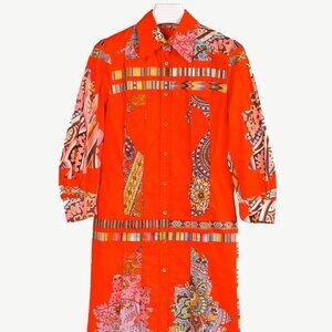 Etro Vintage Orange Printed Cotton Shirt Dress